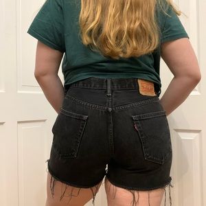 Vintage Levi’s 550 Distressed Black Denim Shorts